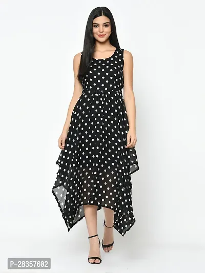 Stylish Black Georgette Polka Dot Print  Dress For Women-thumb0