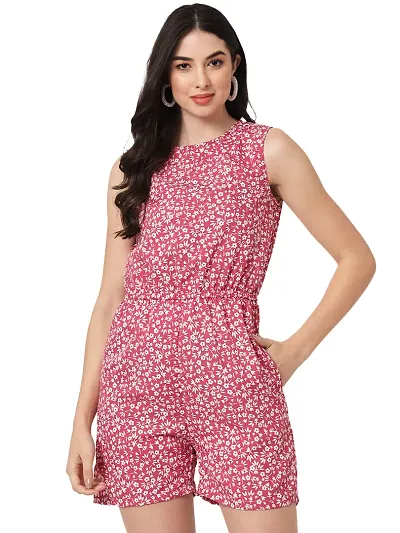Stylish Pink Crepe Printed Basic Jumpsuit For Women