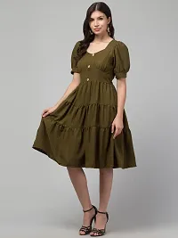 Stylish Olive Polycotton Solid Fit And Flare Dress For Women-thumb2