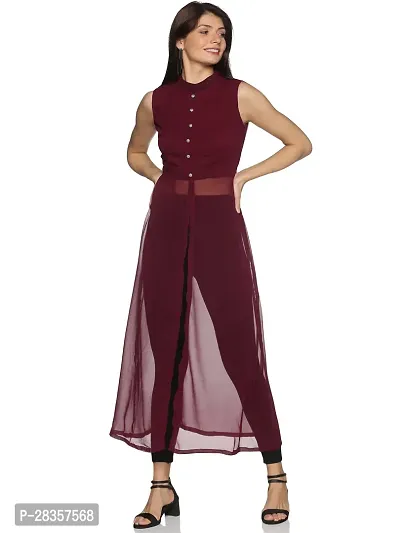 Stylish Maroon Georgette Solid  Dress For Women-thumb0