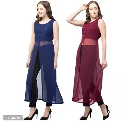 Stylish Multicoloured Georgette Dress For Women Pack Of 2-thumb2