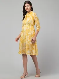 Stylish Yellow Georgette Floral Printed Fit And Flare Dress For Women-thumb2