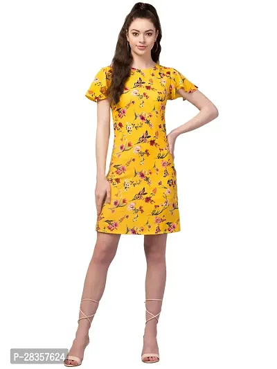 Stylish Yellow Crepe Printed  Dress For Women