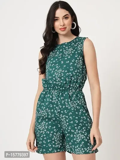 Womens Green Color Floral Print Sleeveless Summer Short Dress-thumb0