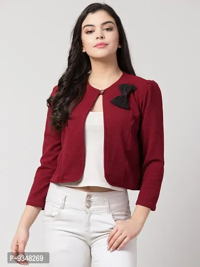 Stylish Cotton Blend Solid Maroon Jackets For Women-thumb0