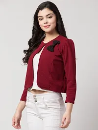 Stylish Cotton Blend Solid Maroon Jackets For Women-thumb2