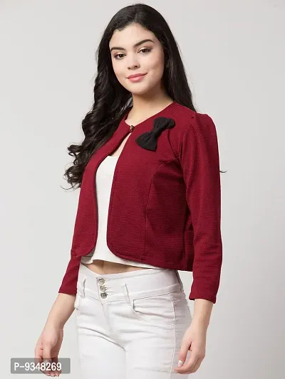 Stylish Cotton Blend Solid Maroon Jackets For Women-thumb3
