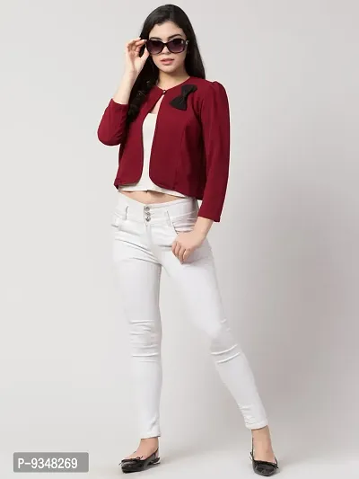 Stylish Cotton Blend Solid Maroon Jackets For Women-thumb5