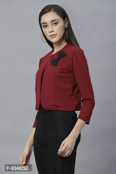 Stylish Cotton Blend Solid Maroon Jackets For Women-thumb4