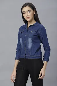 Stylish Denim Solid Blue Denim Jacket For Women-thumb3