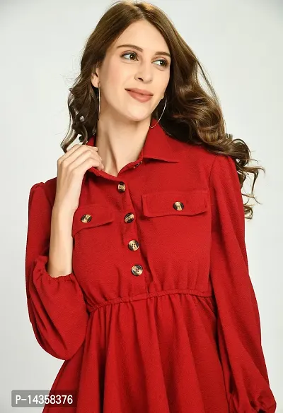 Stylish Cotton Blend Red Solid Balloon Sleeve Top For Women