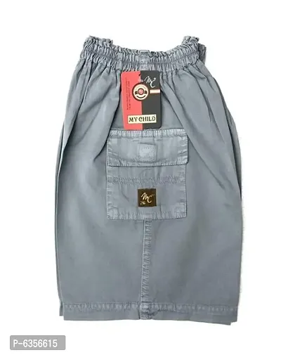 Elegant Grey Cotton Self Pattern Shorts For Boys