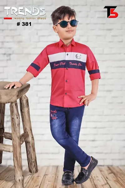 Kids Cotton Printed Shirts with Trousers Set For Boys