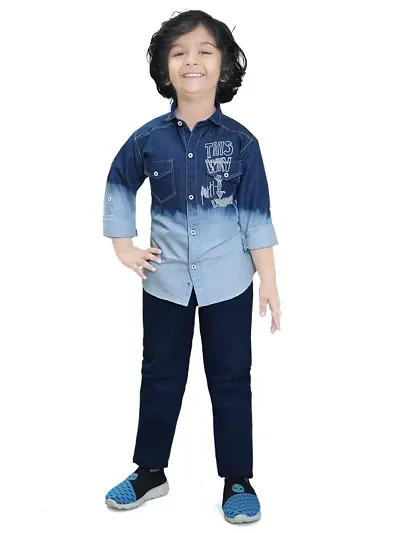 Kids Full Sleeves Cotton Shirt and Pant Set for Boys