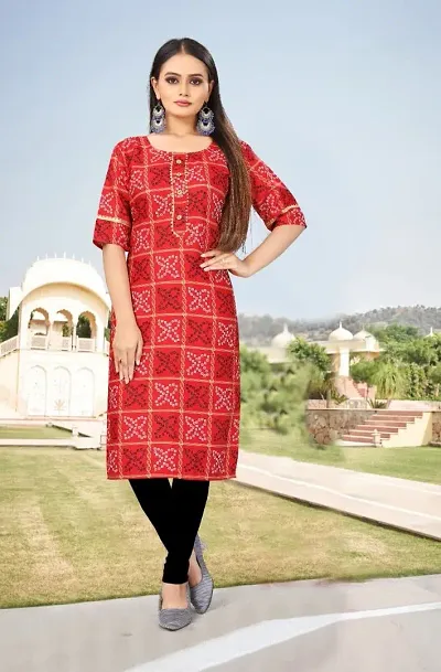 Embroidered Knee Length Kurti For Women (Cotton, Red)-hancorp34.com.vn