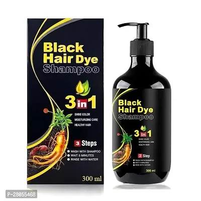 3-in-1 Hair Color Shampoo: Instant Coverage for Women  Men - Herbal Formula, 100% Black, 300ml-thumb0
