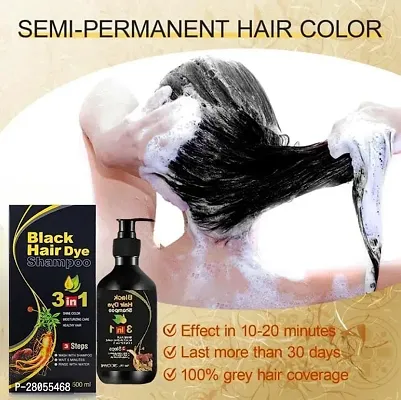 3-in-1 Hair Color Shampoo: Instant Coverage for Women  Men - Herbal Formula, 100% Black, 300ml-thumb3
