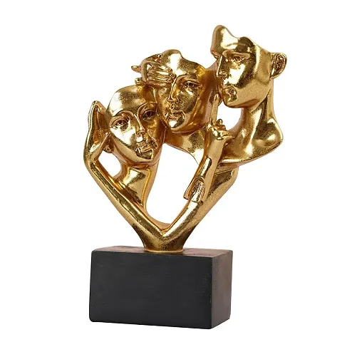 KAMAL INTERIORS  3 FACE Thinker Statue  Golden Black Abstract Art Sculpture Modern Home Decoration Desktop Decoration Christmas New Year Gift Gold