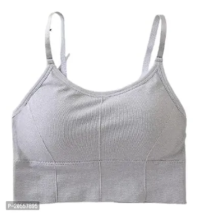 QUEENTERS Women Cotton Longline Padded Wire Free Adjustable Straps Sports Bra Bralette Camisole Tank Top for Workout Fitness Gym Free Size ( GREY )-thumb2