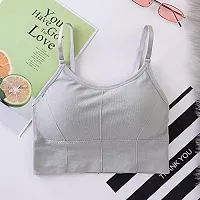 QUEENTERS Women Cotton Longline Padded Wire Free Adjustable Straps Sports Bra Bralette Camisole Tank Top for Workout Fitness Gym Free Size ( GREY )-thumb2