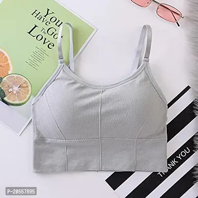 QUEENTERS Women Cotton Longline Padded Wire Free Adjustable Straps Sports Bra Bralette Camisole Tank Top for Workout Fitness Gym Free Size ( GREY )-thumb3