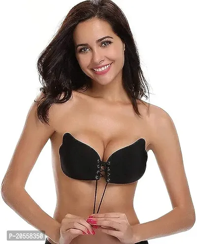 QUEENTERS Sticky Bra Invisible Lift up Bra Adhesive Bra Push up Bra Backless Strapless Bra for Women (Pack of 1) Black (A,Cup)-thumb0