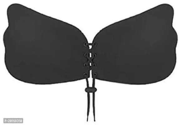 QUEENTERS Sticky Bra Invisible Lift up Bra Adhesive Bra Push up Bra Backless Strapless Bra for Women (Pack of 1) Black (A,Cup)-thumb2