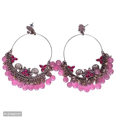 Navratri Unique Fashion Jewellery Chandbali Hoops Earrings Pink Pearls for women and girls-thumb0