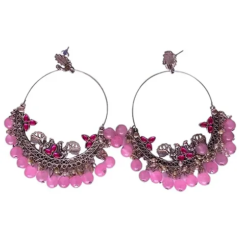 Navratri Unique Fashion Jewellery Chandbali Hoops Earrings Pearls for women and girls