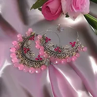 Navratri Unique Fashion Jewellery Chandbali Hoops Earrings Pink Pearls for women and girls-thumb2