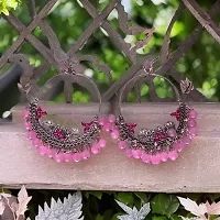 Navratri Unique Fashion Jewellery Chandbali Hoops Earrings Pink Pearls for women and girls-thumb1