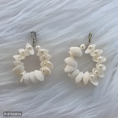 White Sea Shell Pearl Hoop Earrings for Girls and Womennbsp;(1nbsp;Pair)
