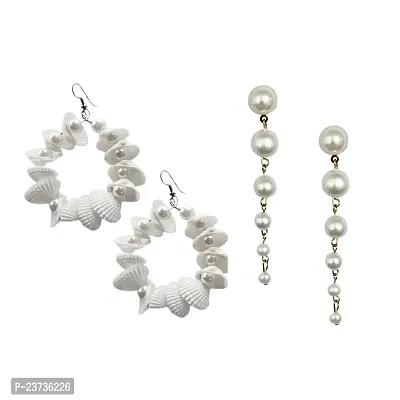 Combo Of Stylish Fancy Pearl Earrings For Women And Girls For Both Casual and Formal Combo Earrings Of Coral Shell And Pearl-thumb0