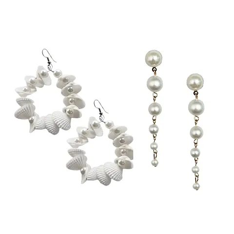 Combo Of Stylish Fancy Pearl Earrings For Women And Girls For Both Casual and Formal Combo Earrings Of Shell And Pearl