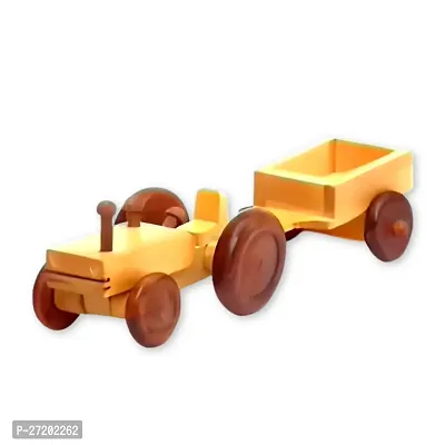 Wooden Tractor Trolley Toy for Kids - 10 cm (Wood, Brown).-thumb0