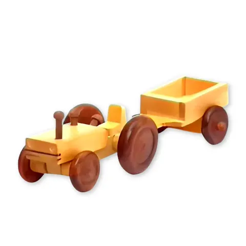 Wooden Tractor Trolley Toy for Kids - 10 cm (Wood, Brown).