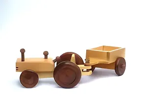Wooden Tractor Trolley Toy for Kids - 10 cm (Wood, Brown).-thumb3