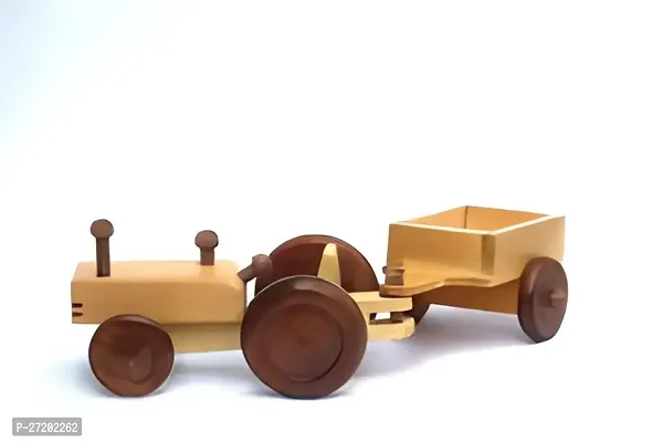 Wooden Tractor Trolley Toy for Kids - 10 cm (Wood, Brown).-thumb4
