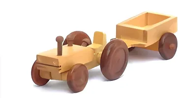 Wooden Tractor Trolley Toy for Kids - 10 cm (Wood, Brown).-thumb1
