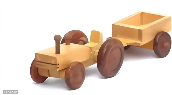 Wooden Tractor Trolley Toy for Kids - 10 cm (Wood, Brown).-thumb2