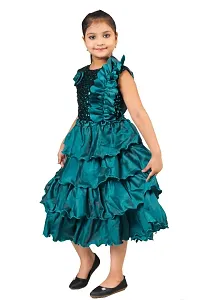 Girls Calf Length Festive/Wedding Dress  (Rama Green, Sleeveless)-thumb1