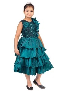 Girls Calf Length Festive/Wedding Dress  (Rama Green, Sleeveless)-thumb4