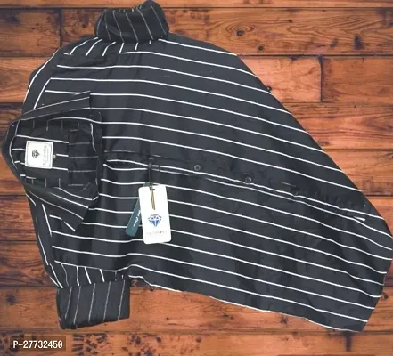Stylish Black Cotton Blend Striped Casual Shirt For Men