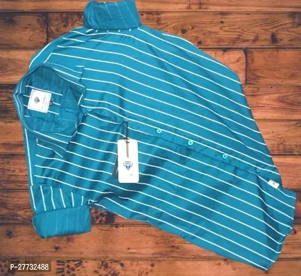Stylish Blue Cotton Blend Striped Casual Shirt For Men-thumb0