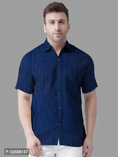 Stylish Blue Cotton Solid Regular Fit Casual Shirts For Men