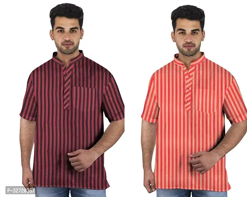 Stylish Multicoloured Cotton Short Kurta For Men Pack Of 2