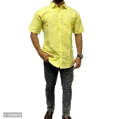 Stylish Yellow Cotton Solid Regular Fit Casual Shirts For Men-thumb0