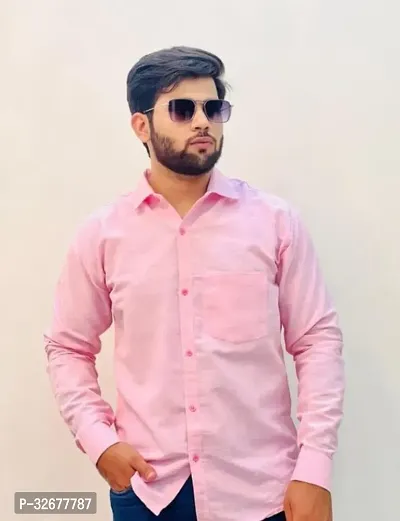 Stylish Pink Cotton Solid Regular Fit Casual Shirts For Men-thumb0