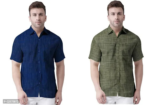 Stylish Multicoloured Cotton Solid Regular Fit Casual Shirts For Men Pack Of 2-thumb0