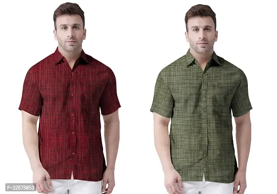 Stylish Multicoloured Cotton Solid Regular Fit Casual Shirts For Men Pack Of 2-thumb0